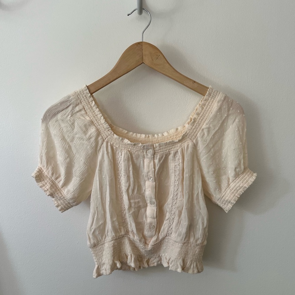 H&M | Divided brand | Cream Swiss Dot Cropped Blouse